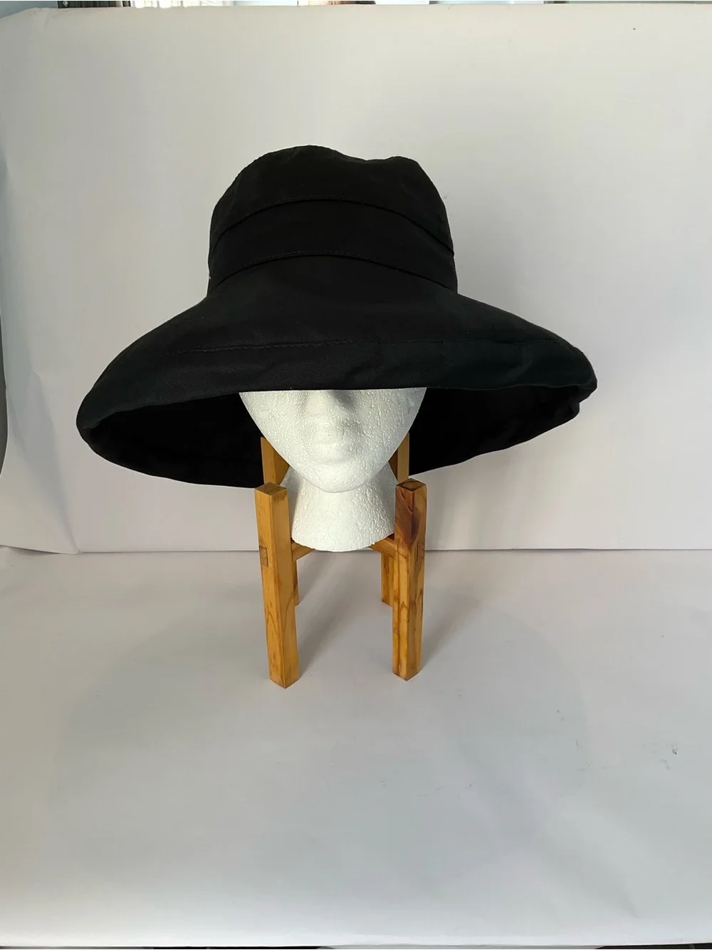 NWT Panama Jack Black Cotton Wide Brim Bucket Sun Hat
